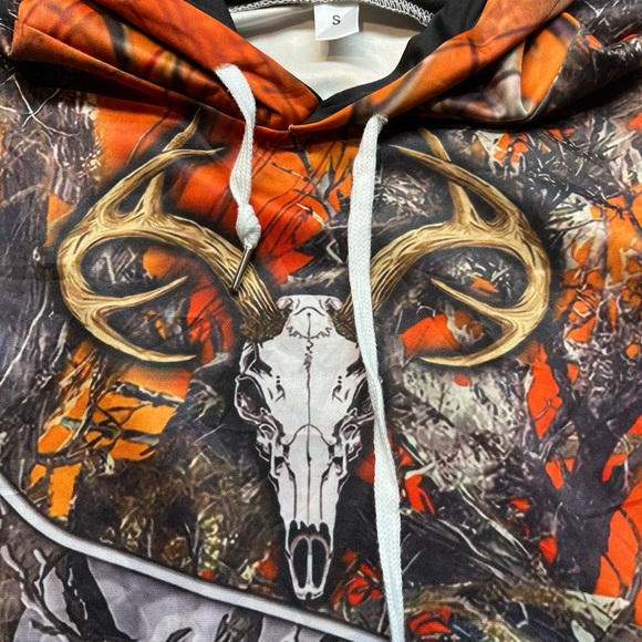 BOW HUNTER Hoodie Mens Size US Small Blaze Oranger Skull Ghost Face - Picture 2 of 14